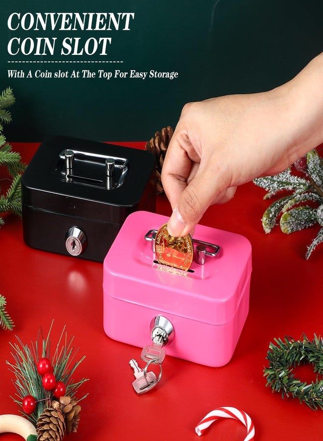 JOUTYFOR 4 Pieces Money Box Cash Box with Lock and Slot Steel Organizer Piggy Bank Metal Coin Bank Gifts for Christmas New Year, Without Money Tray(Black, Green, Gray, Pink) - Image 5